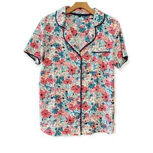 Jane and Bleecker Sz M Pink Floral Soft Button-Up Front Pocket Pajama Top